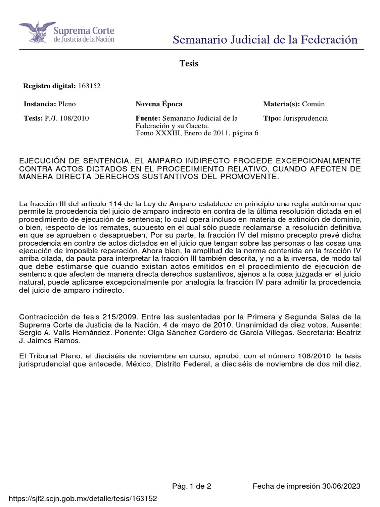 Amparo Indirecto en Ejecución de Sentencia | PDF | Caso de ley ...