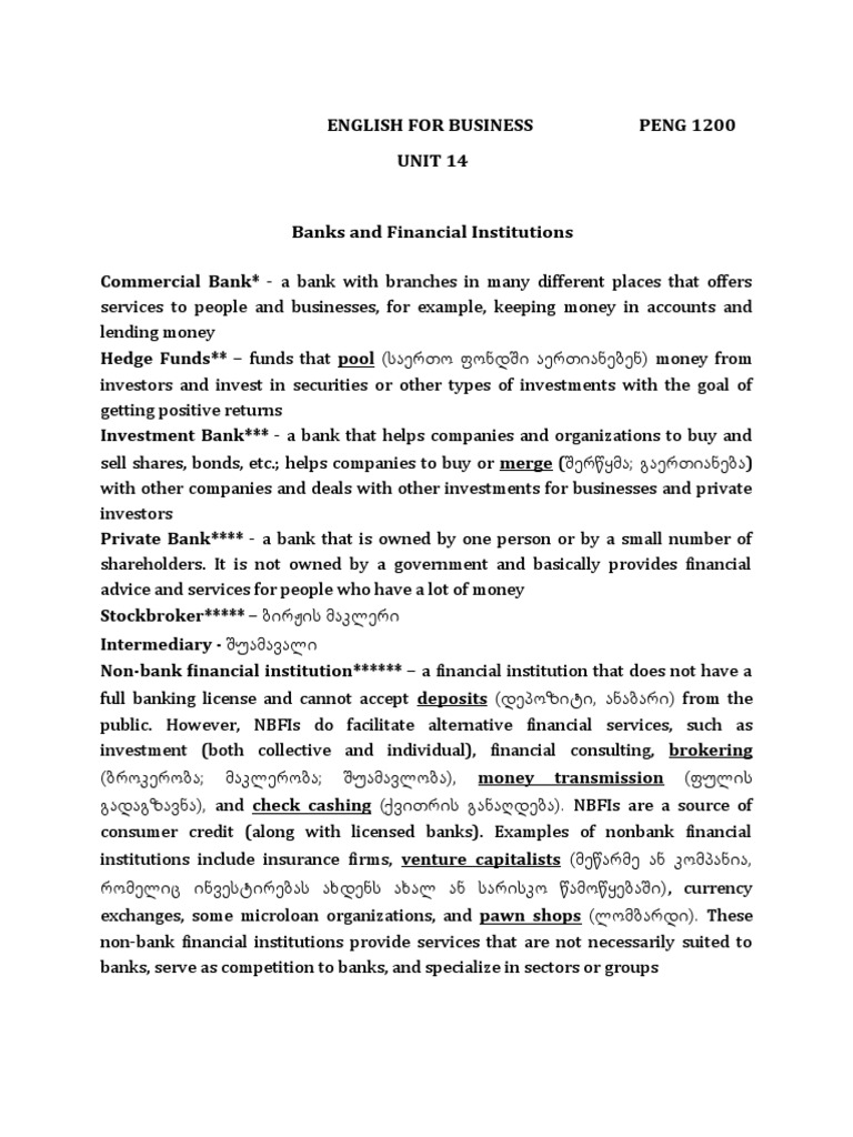 116 English For Business Unit 14. BankingText & Handout PDF