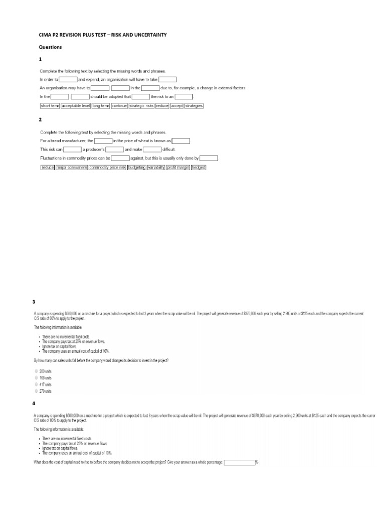 Cima p2 revision plus test risk and unce pdf