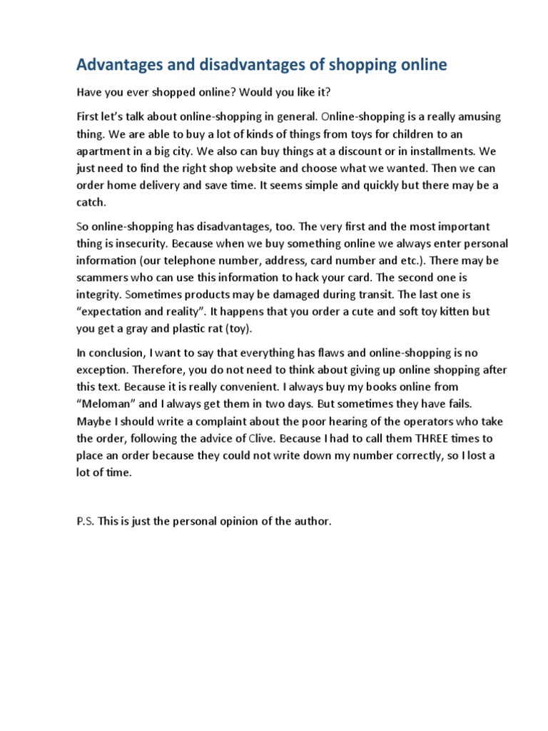 Write A Paragraph 120 150 Words About The Advantages And Disadvantages Of Shopping Online