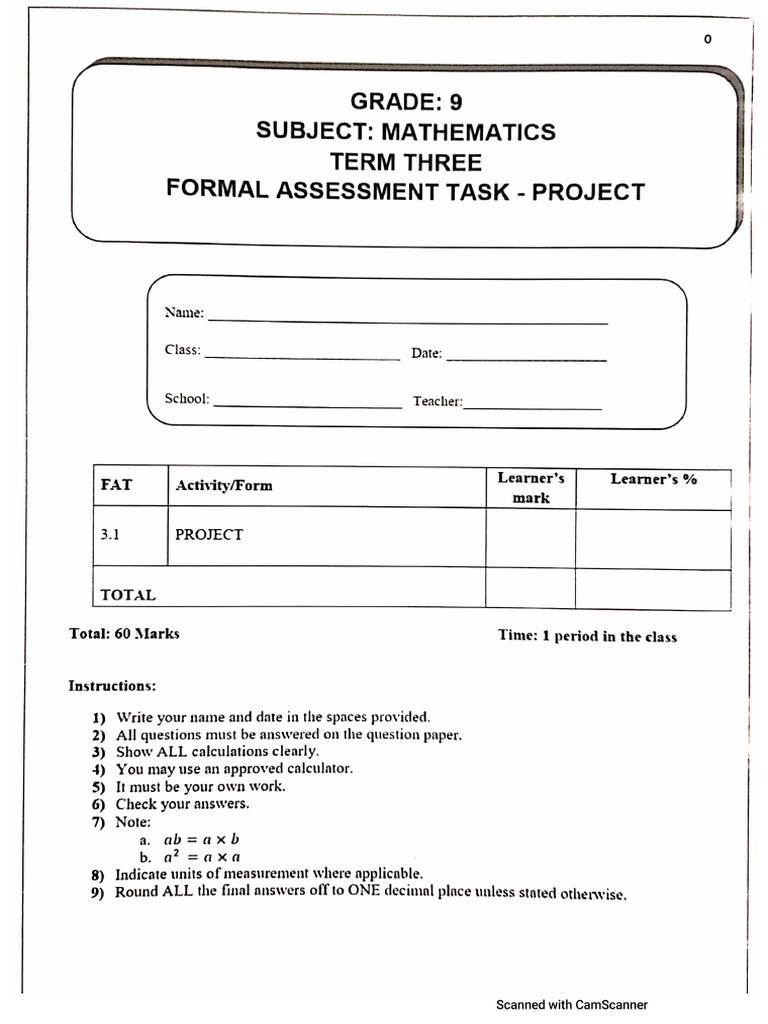 GR 9 Area, Surface Area and Volume Project Term 3 | PDF