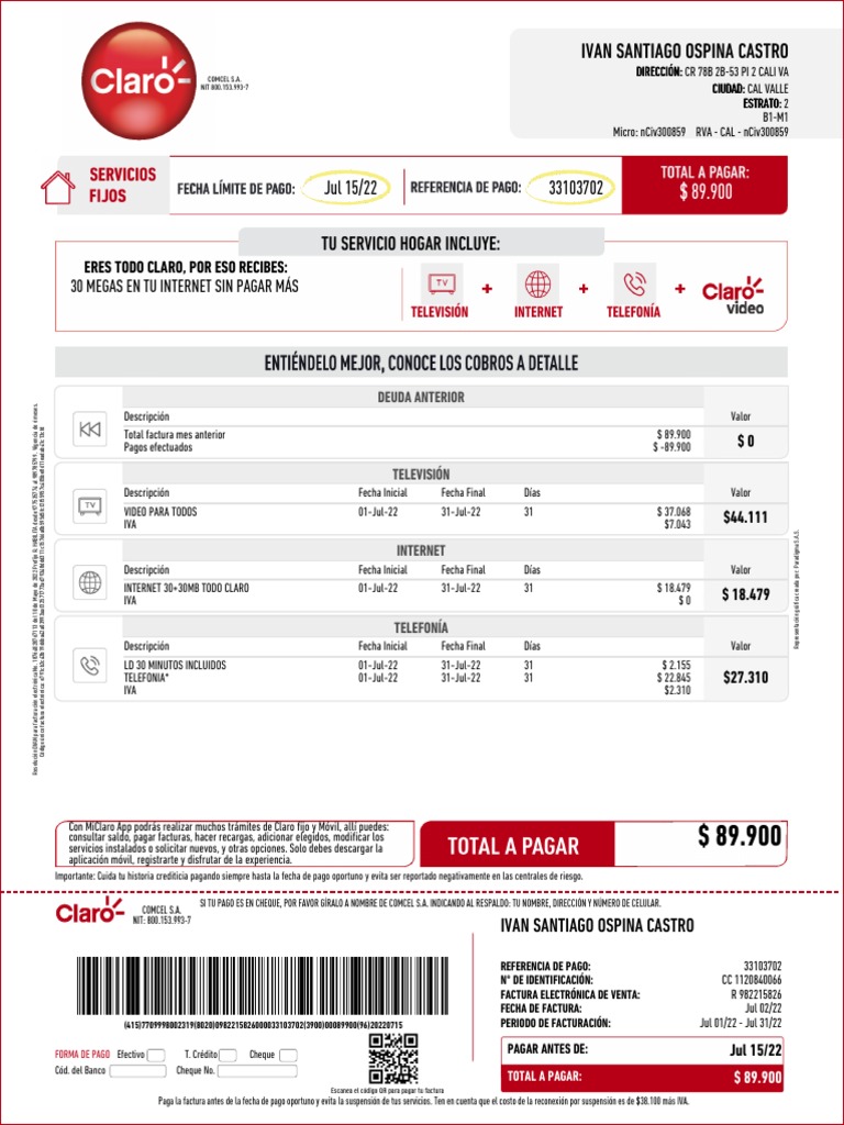 Factura Electrónica de Comcel S.A. | PDF | Factura | Business
