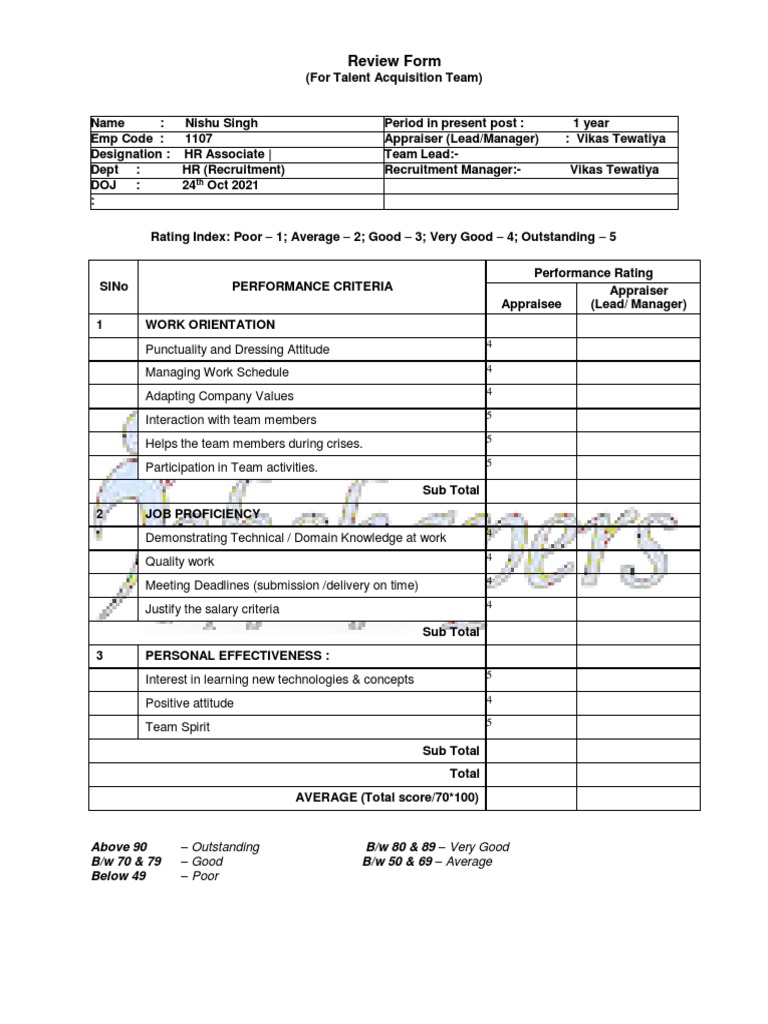 HR Performance Review Form Template | PDF | Organizational Behavior ...