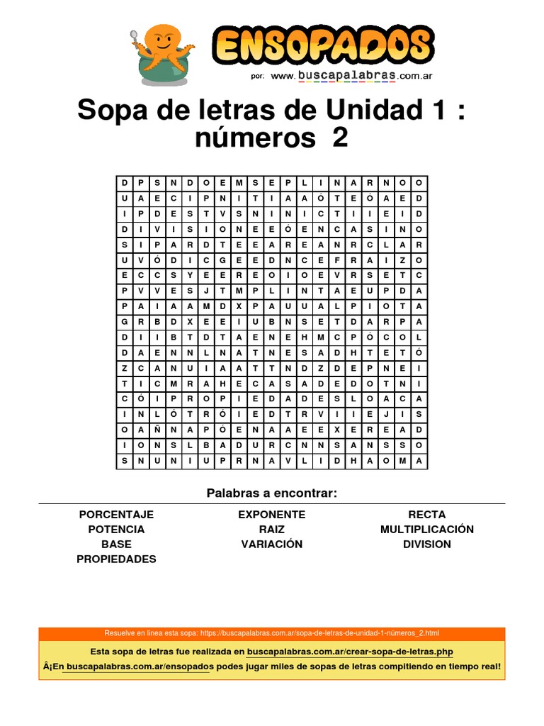 Sopa de Letras Matemáticas Secundaria | PDF | Matemáticas