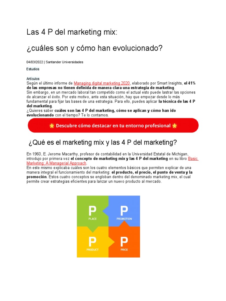 Las 4 P Del Marketing Mix | PDF | Marketing | Producto (Negocio)