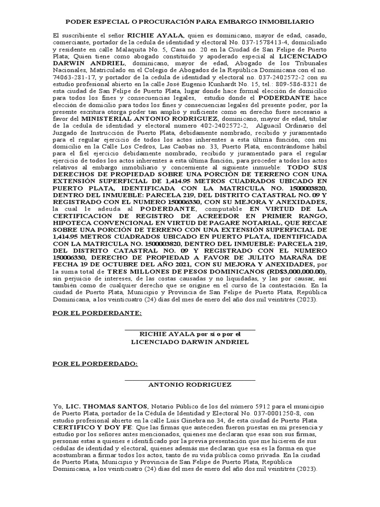 Poder para Embargo Inmobiliario | PDF | Justicia | Crimen y violencia