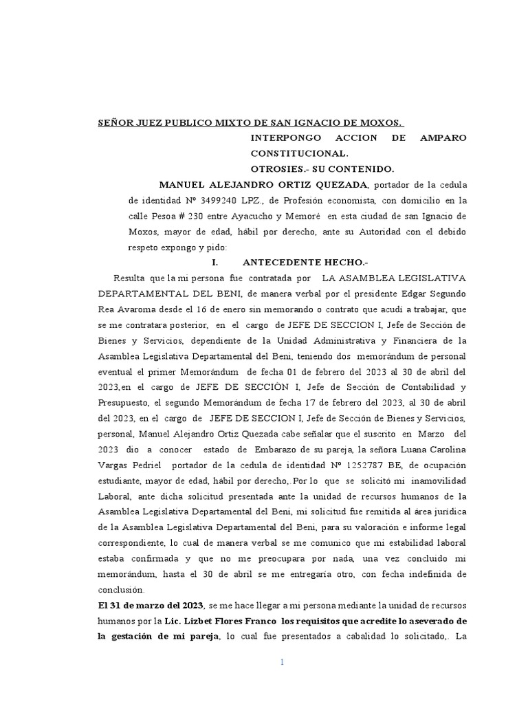 Amparo Constitucional por Inamovilidad Laboral | PDF | Caso de ley ...
