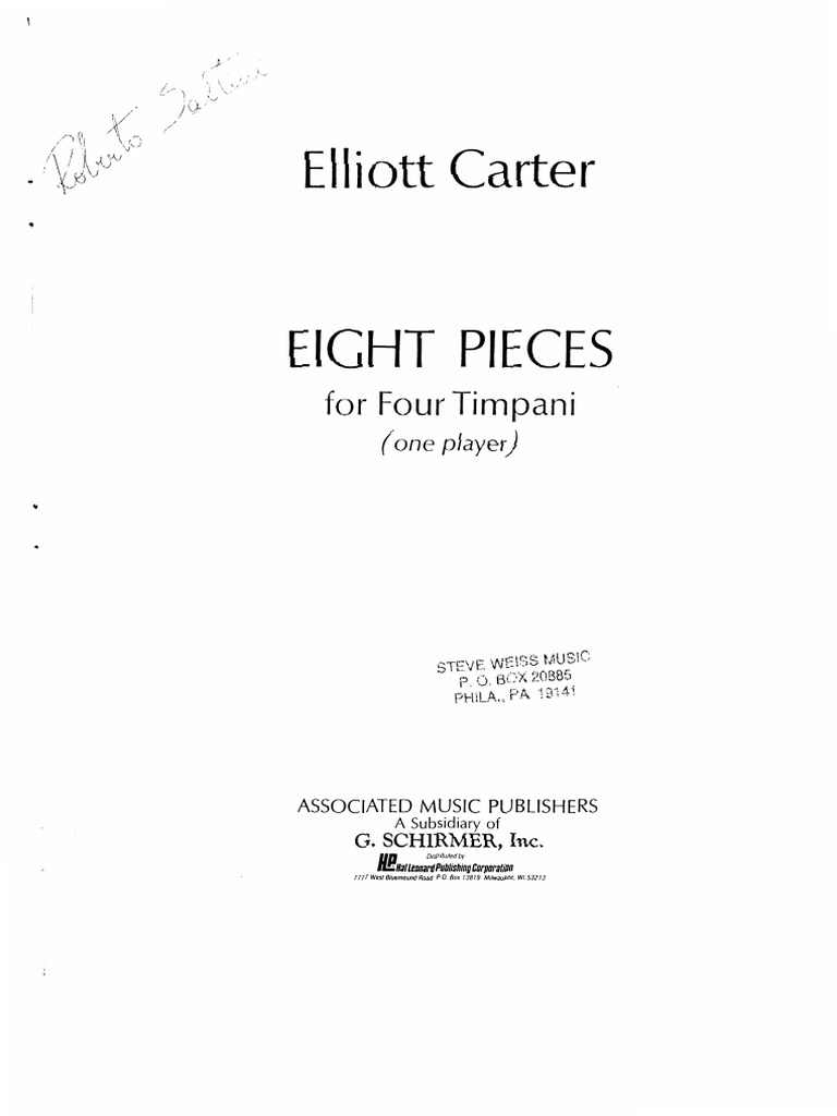 Elliott Carter Eight Pieces For Four Timpani (1968) PDF Drum