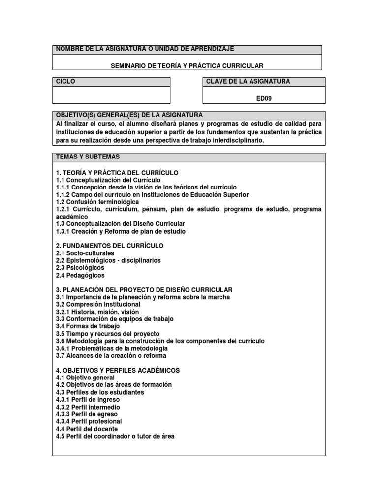 Seminario de Teoría y Práctica Curricular | PDF | Plan de estudios