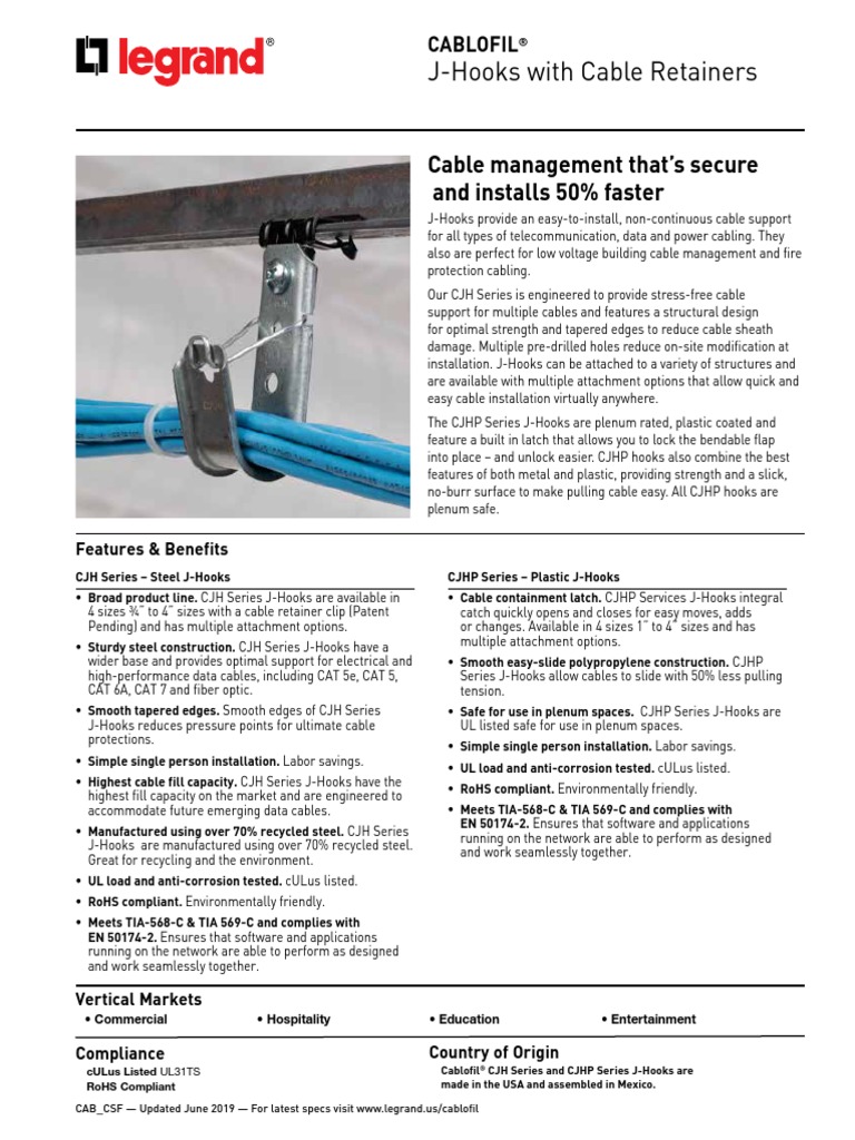J-Hooks With Cable Retainers: Cable Management That's Secure and ...