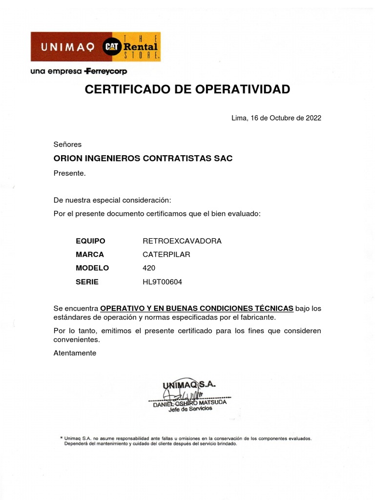 Certificado Operatividad - HL9T00604 | PDF