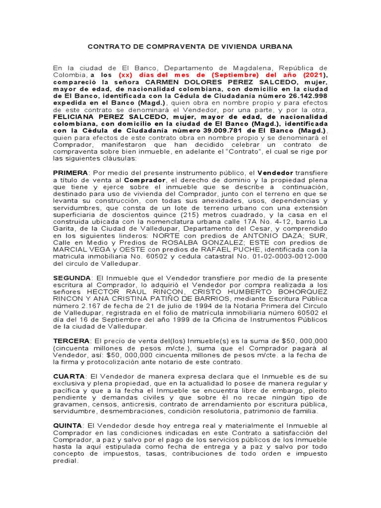Contrato de Compraventa de Vivienda en Colombia | PDF | Derecho Civil ...