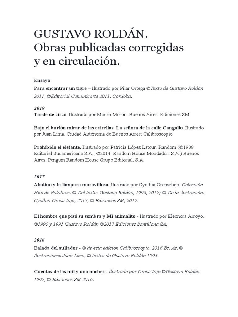 Biografía y obras de Gustavo Roldán | PDF | Compañías editoriales de