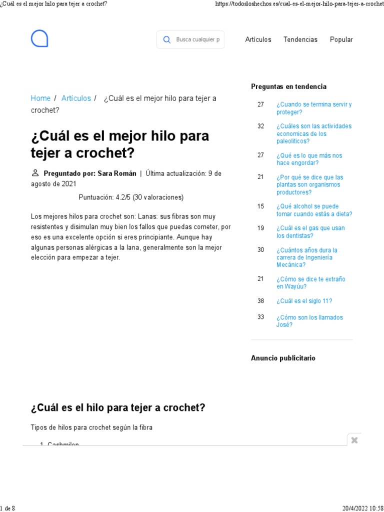 ¿Cuál Es El Mejor Hilo para Tejer A Crochet PDF Tejer Fibra sintética