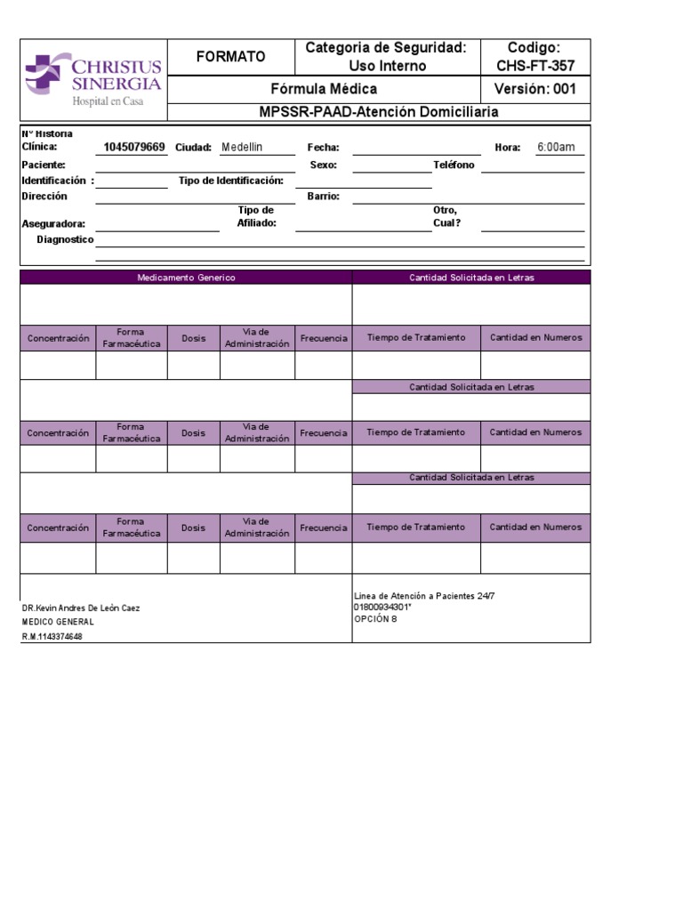Formato Base Formulas Medicas | PDF