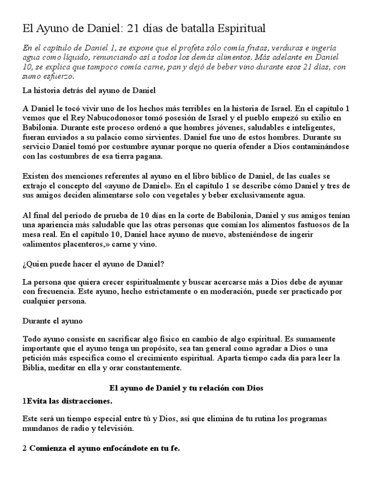 El Ayuno De Daniel Pdf Pdf Daniel Figura Bíblica Alimentos