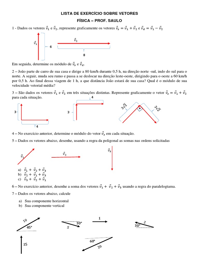 Lista de Exercícios sobre Vetores em Física | PDF | Vetor euclidiano ...