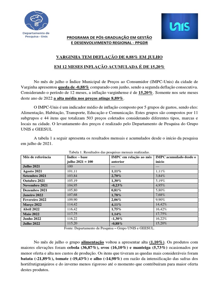 IMPC Julho 2022 | PDF | Inflação | Agricultura