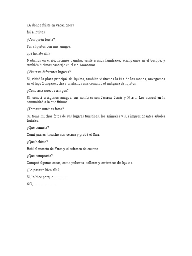 A Donde Fuiste en Vacaciones Ingles PDF