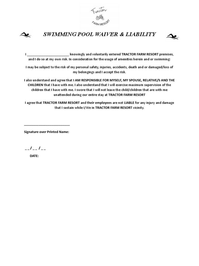 Swimming Pool Liability Waiver Form | PDF