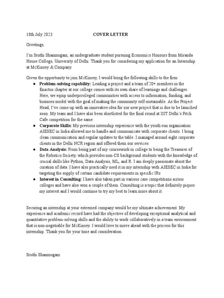 McKinsey & Co Cover Letter | PDF