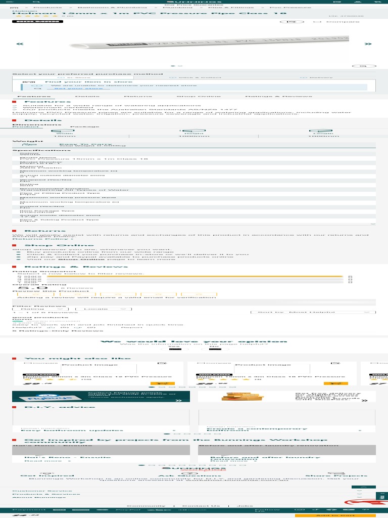 Holman 15mm X 1m PVC Pressure Pipe Class 18 Bunnings Australia PDF