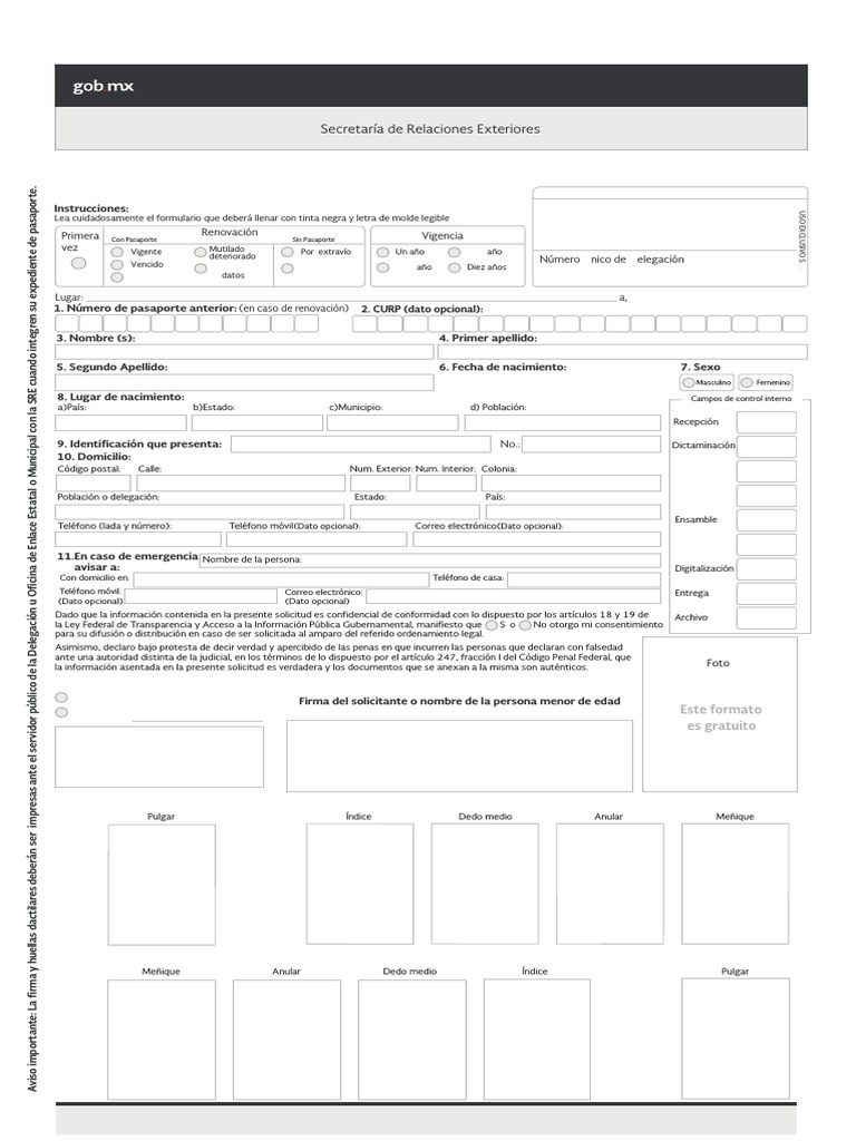 Solicitud de Pasaporte Mexicano OP-5 | PDF