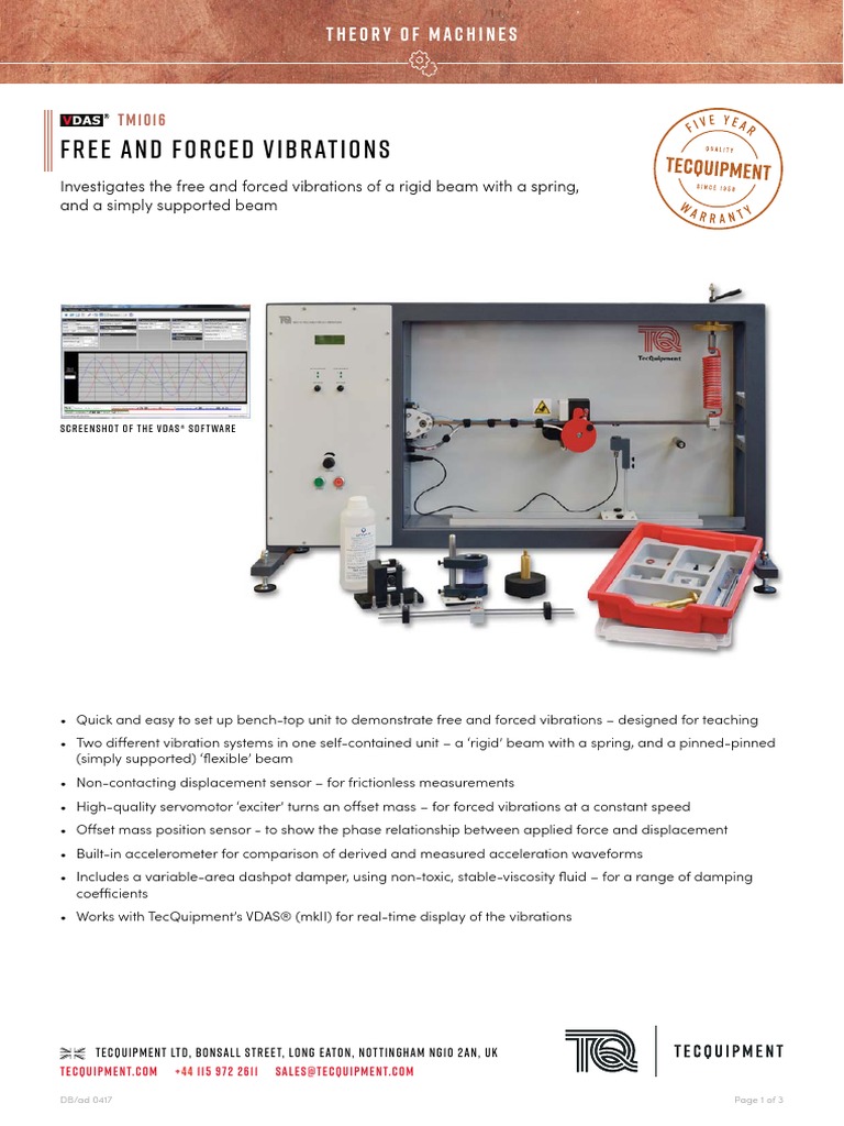 TM1016 Free Forced Vibrations Datasheet 0417 | PDF | Damping | Oscillation