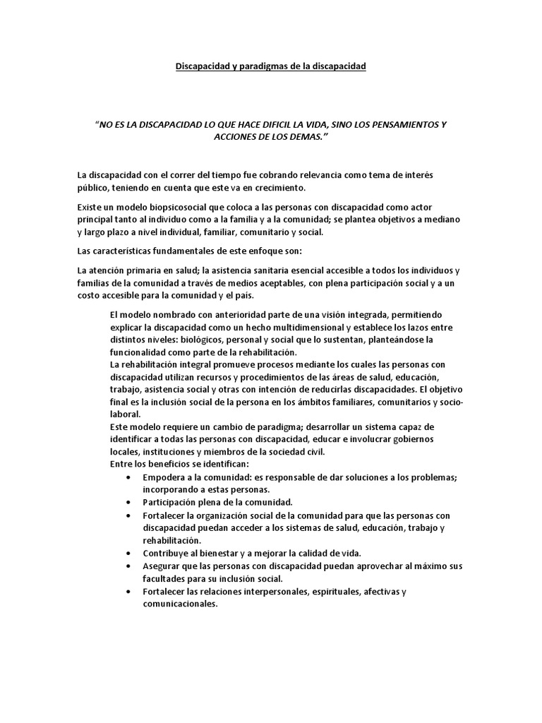 Discapacidad y Paradigmas de La Discapacidad | PDF | Invalidez