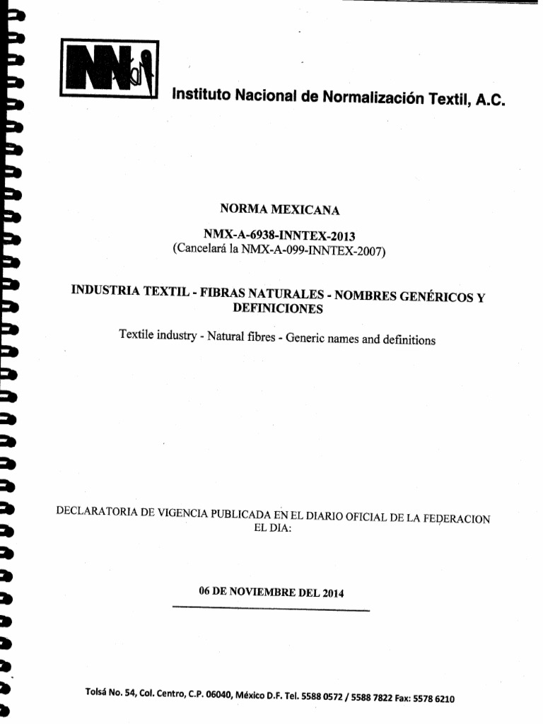 Nmx-A-6938-Inntex-2013 Industria Textil - Fibras Naturales-Nombres ...