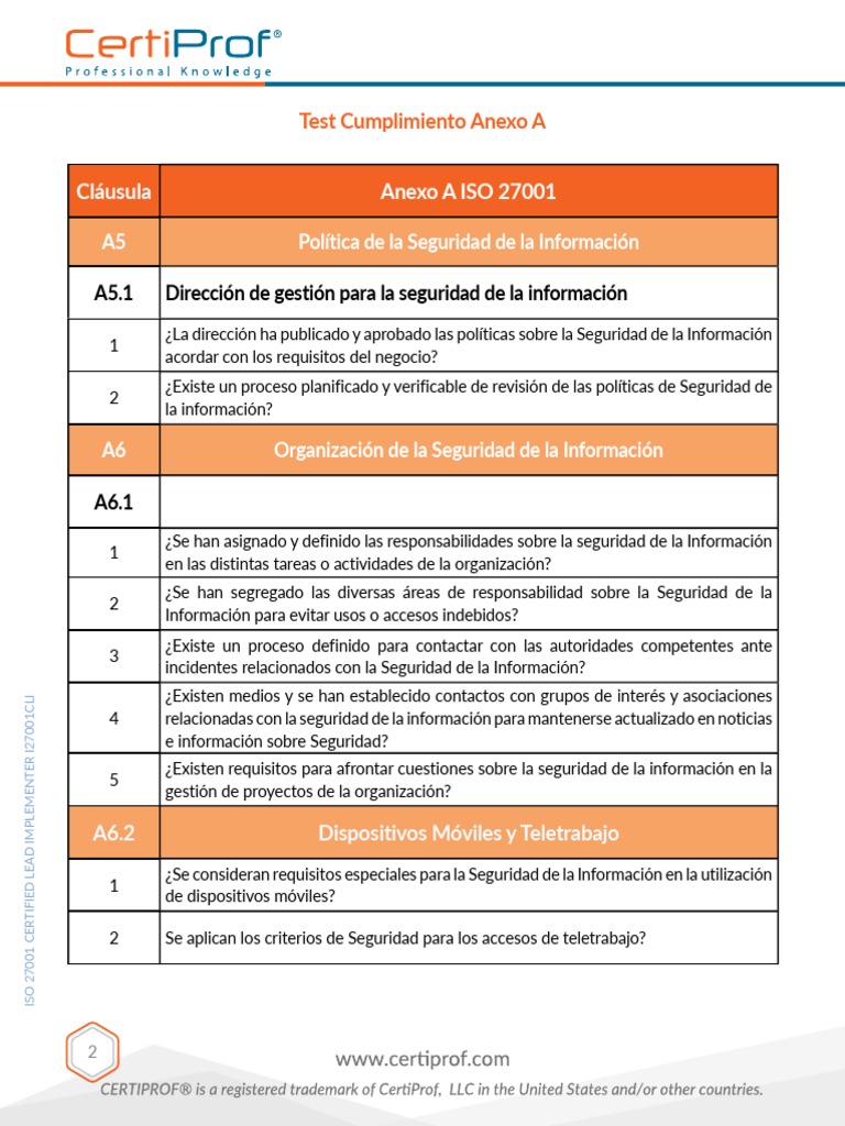 Cumplimiento ISO 27001: Anexo A A5 | PDF | Seguridad | La seguridad ...