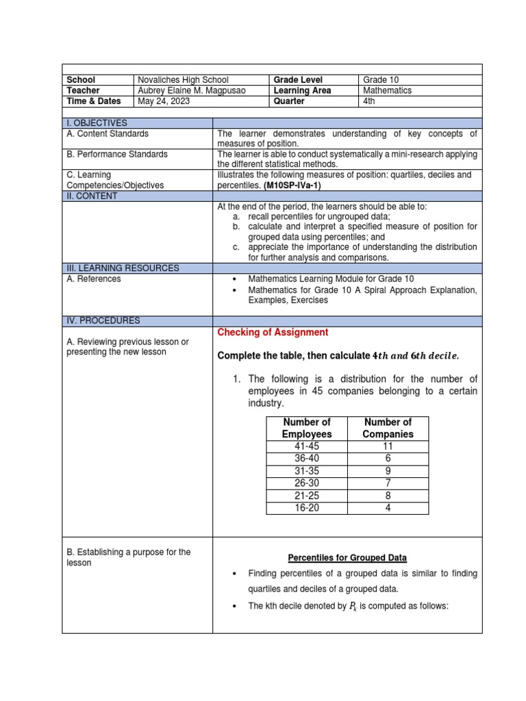 Grade 10 Percentiles in Mathematics | PDF | Percentile | Data