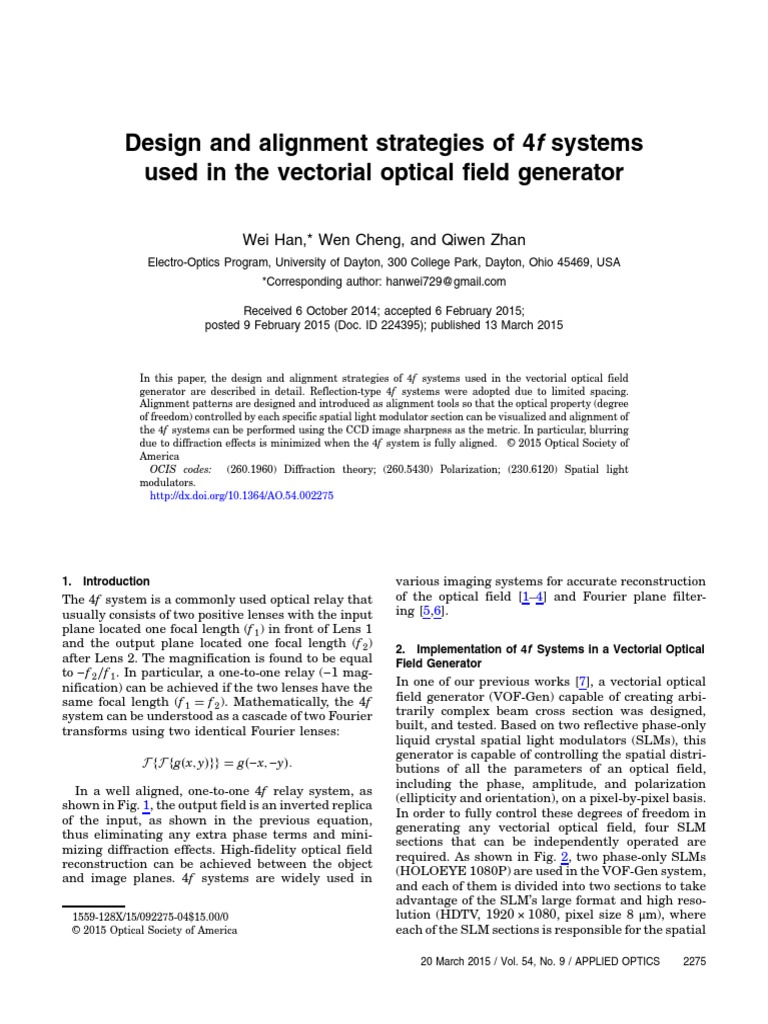 4f System Design and Alignment Strategies | PDF | Optics | Polarization ...