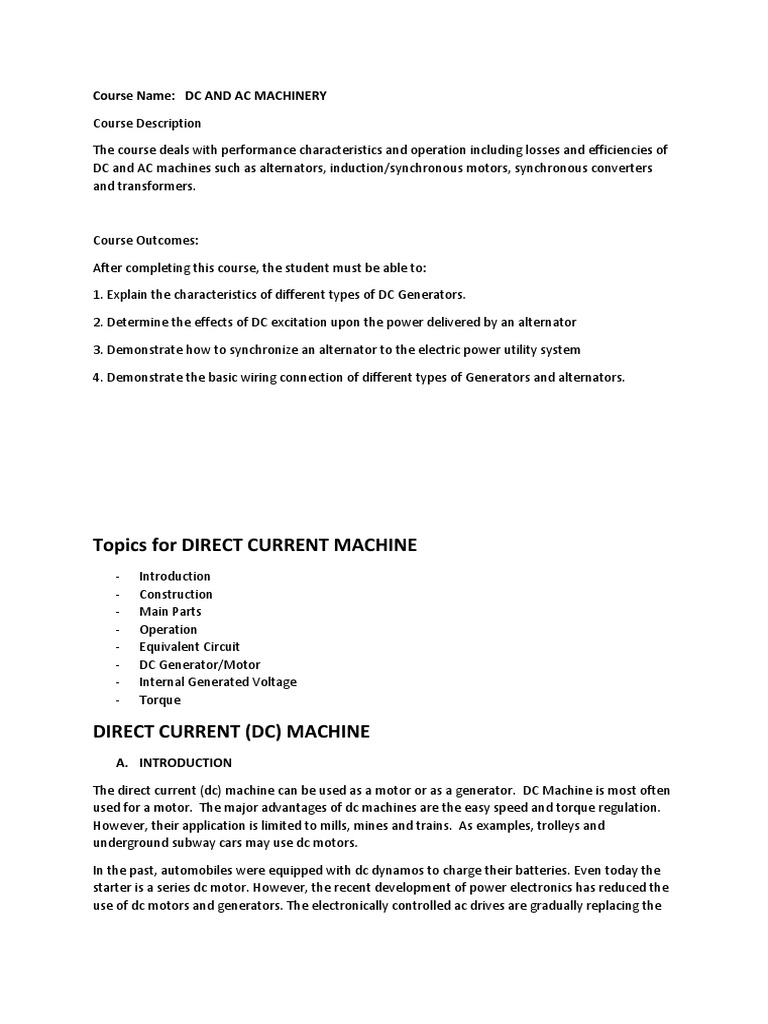 DIRECT CURRENT Machine ME PDF Electric Motor Direct Current