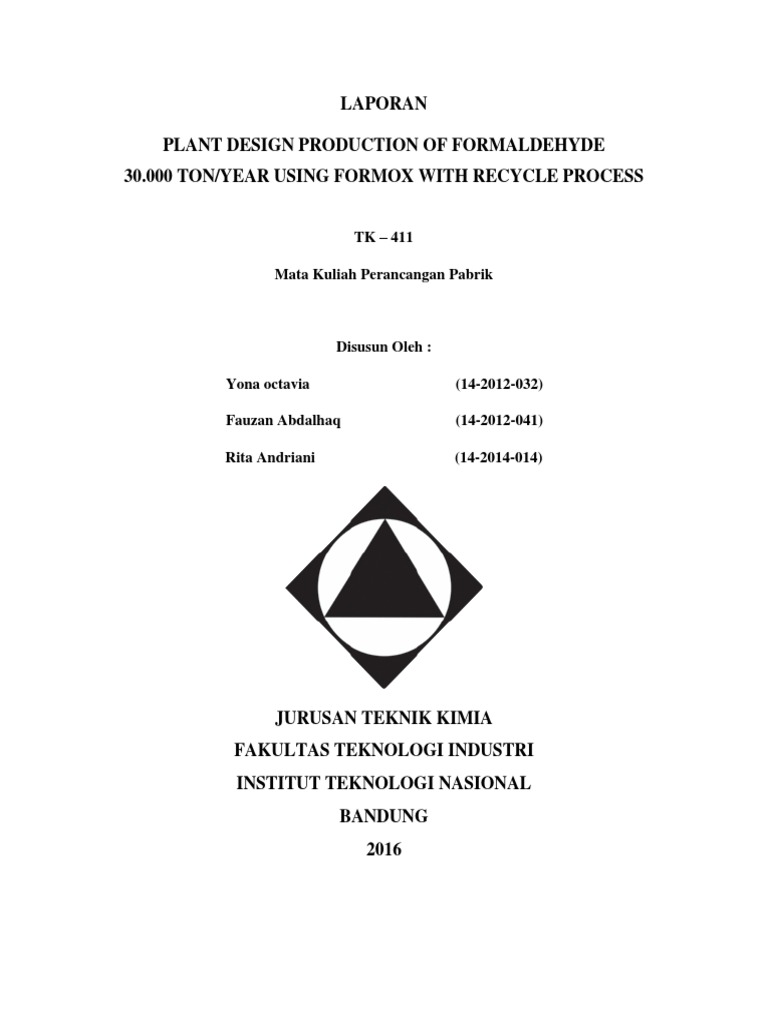 Desain Pabrik Formaldehyde FYR Chemical | PDF | Teknologi & Rekayasa
