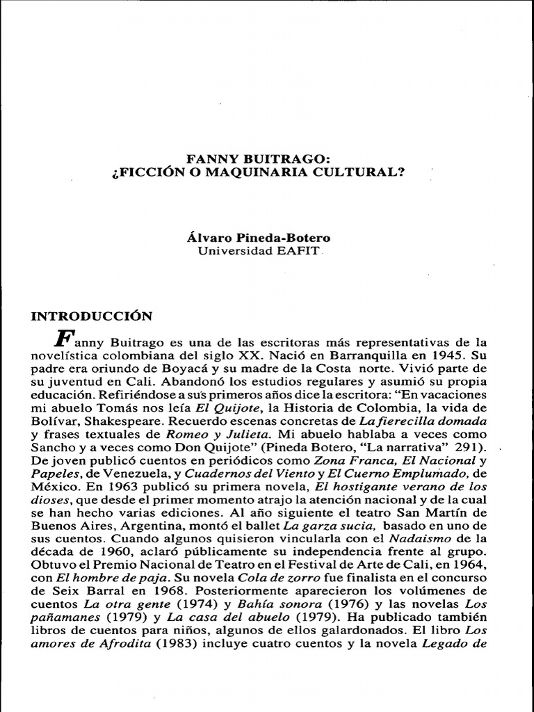 Fanny Buitrago, Ficcion o Maquinaria Cultural | PDF | Novelas | Bogotá