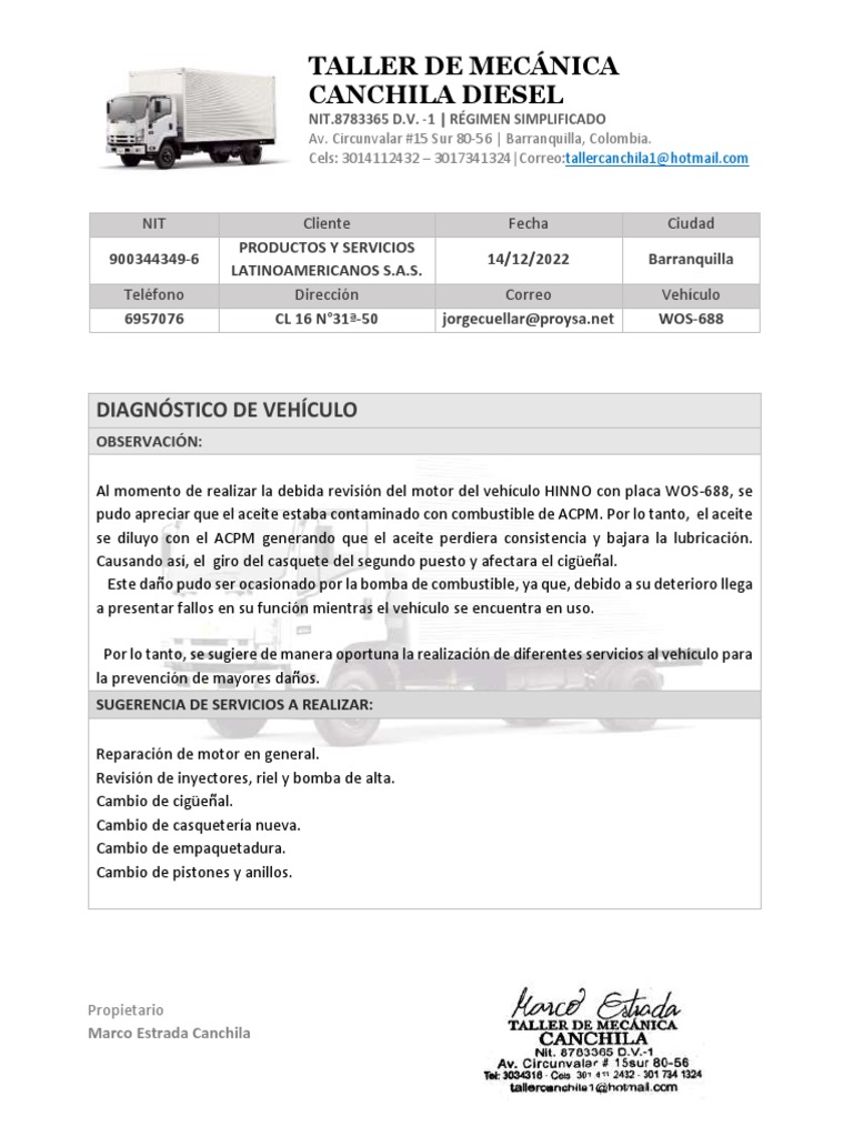Carta de Diagnostico Del Vehiculo Wos-688 Proysa | PDF