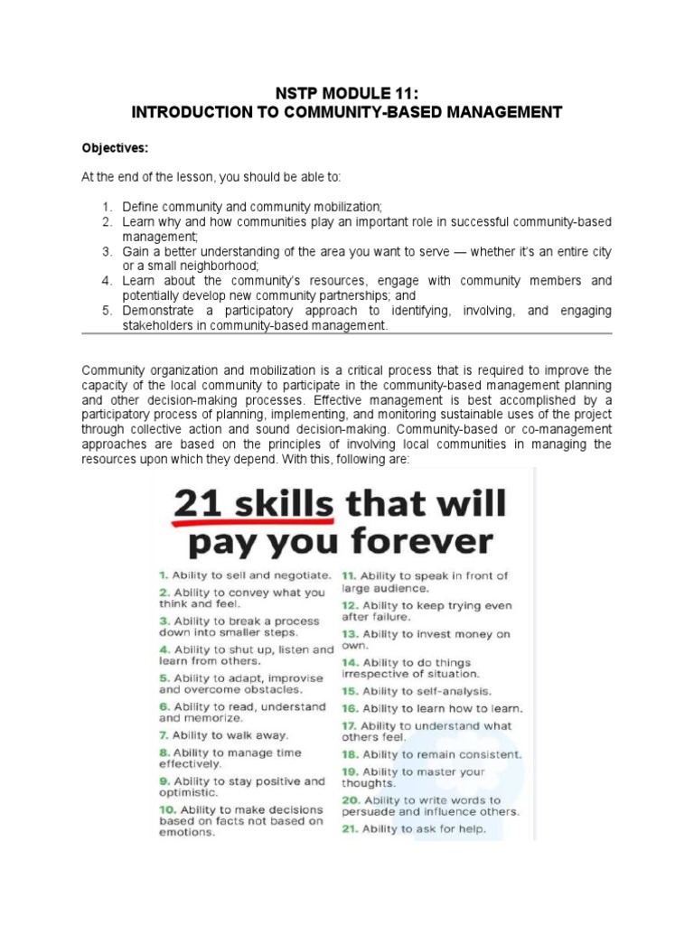11 Nstp I Introduction To Community Based Management Final Pdf