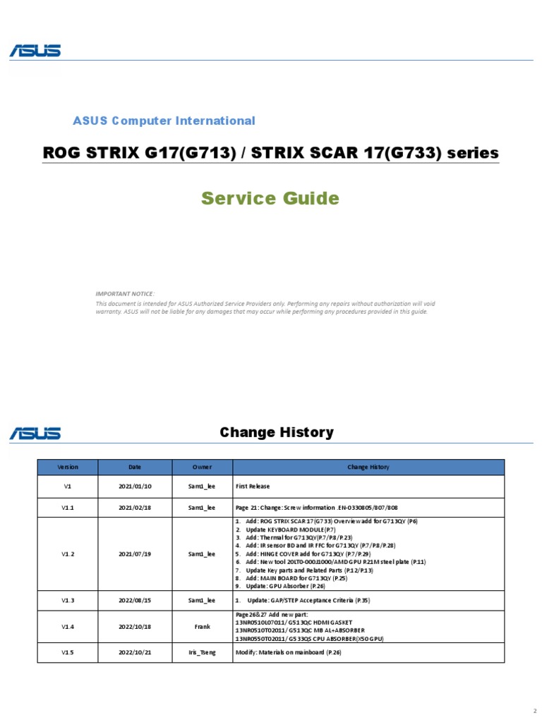 G713 G733 Service Guide 221021 PDF Electrostatic Discharge Laptop