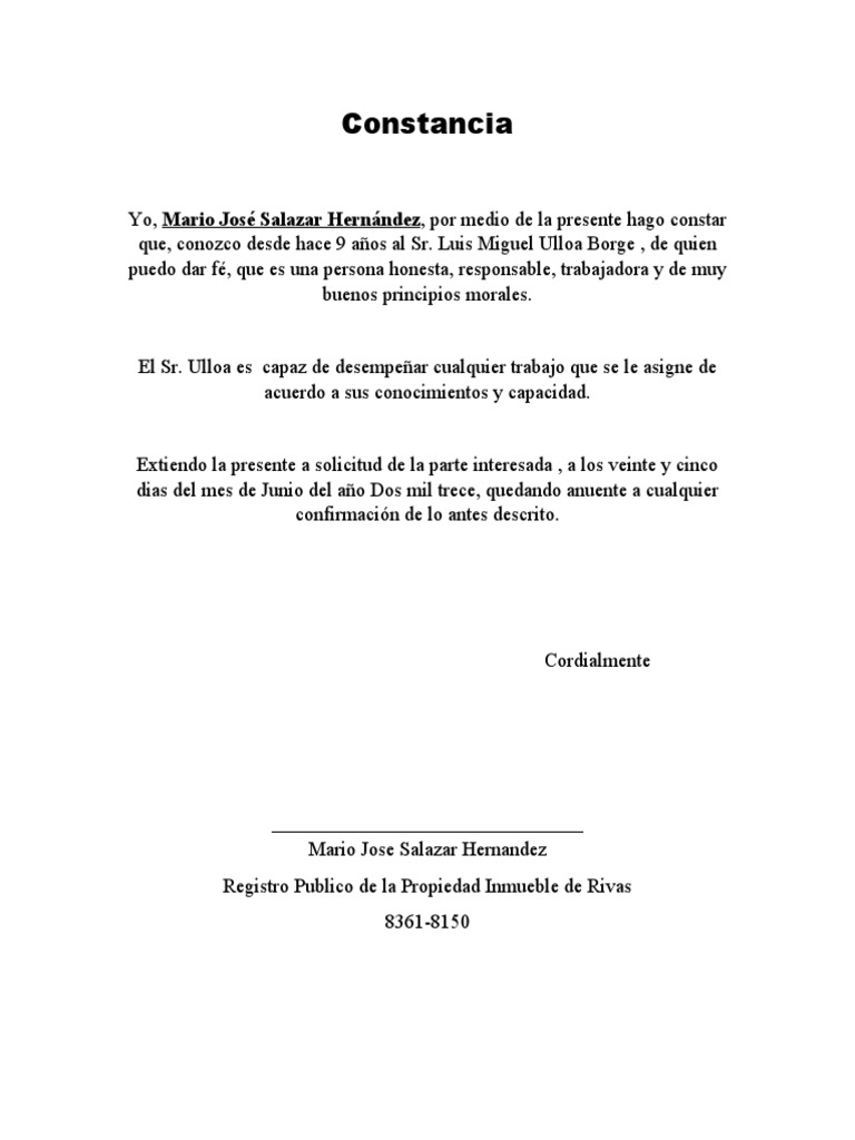 Constancia de Conocimiento y Recomendación | PDF