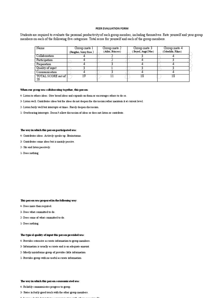 Peer Evaluation for Group Projects | PDF | Cognition | Communication