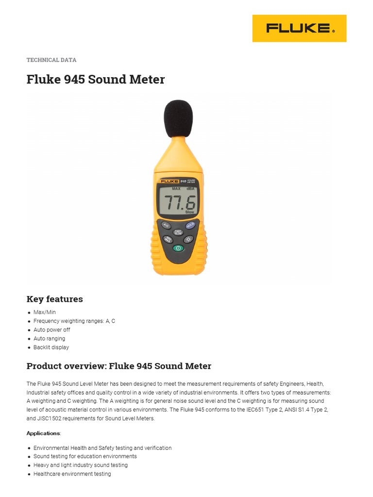 Noise Level Meter Fluke PDF Sound Acoustics