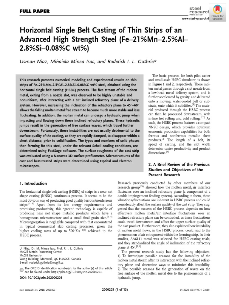 Numerical Modeling and Experimental Casting of Fe-21%Mn-2.5%Al-2.8%Si-0 ...
