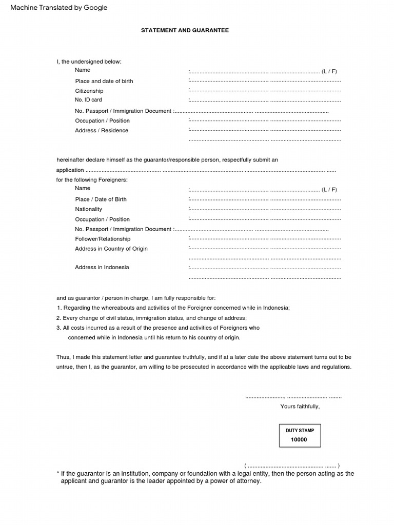 Visa Guarantee Statement Template | PDF | Justice | Crime & Violence