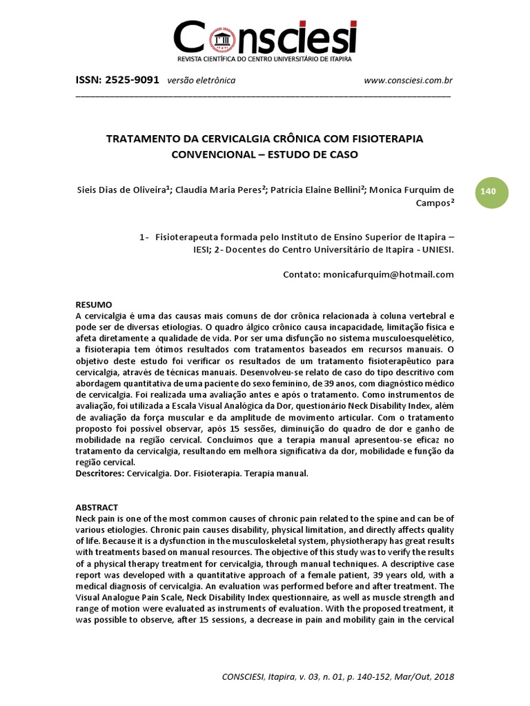 Cervicalgia dor terrapia manual pdf dor m sculo esquel tico