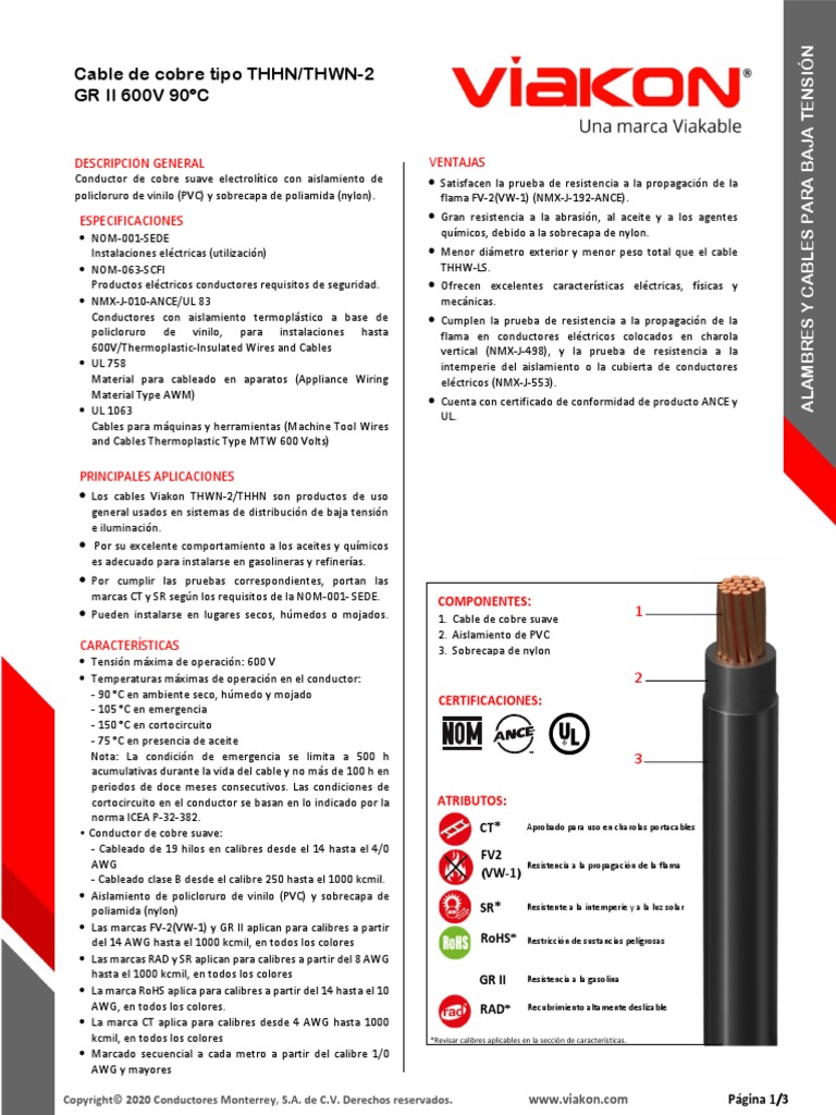 THHN THW 2 MTW Awm | PDF | Conductor electrico | Cobre