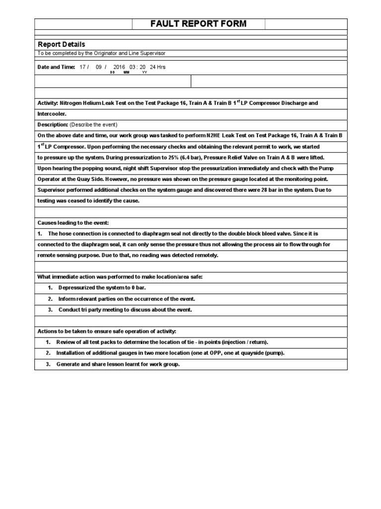 Fault Report Form | PDF