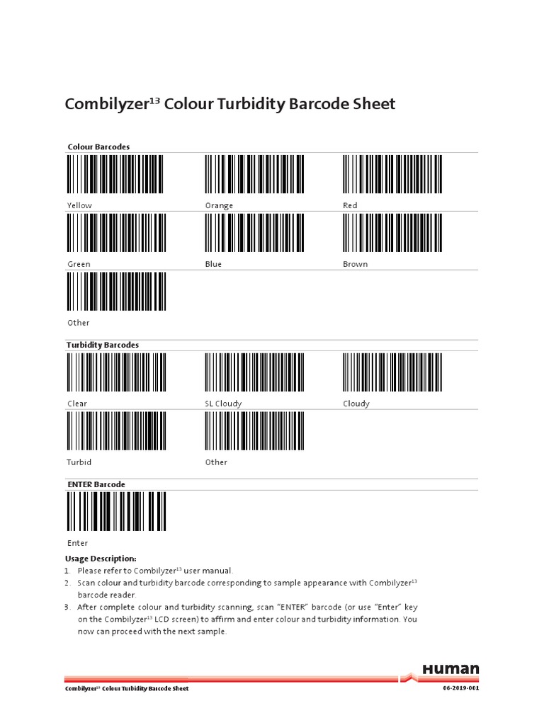 Combilyzer13 Colour Turbidity Barcodes | PDF