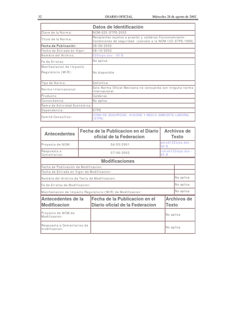 NOM-020-STPS-2002: Seguridad en Calderas | PDF | Presión | Gases