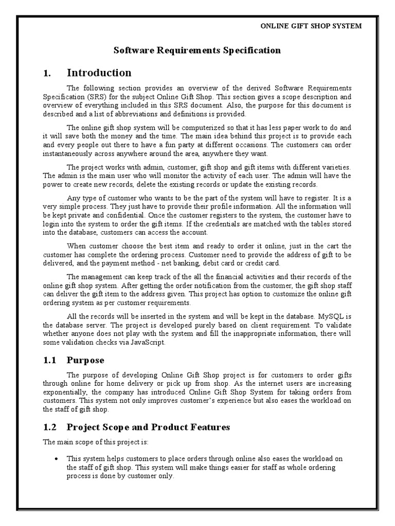 Software Requirements Specification 1. Online Gift Shop System PDF